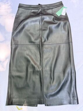 Simons Black Faux Leather Long Maxi Skirt